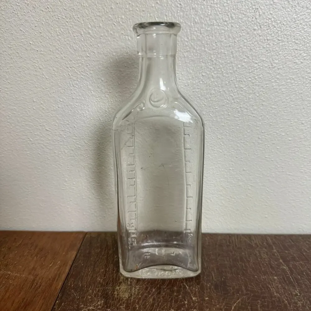 Antique ILLINOIS Owens Illinois Clear Glass Apothecary Medicine‎ Pharmacy Bottle